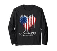 250th Anniversary 250 Years America USA Flag Heart Jets Manga Larga