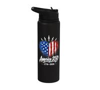 250th Anniversary 250 Years America USA Flag Heart Jets Stainless Steel Insulated Water Bottle
