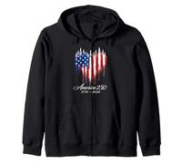 250th Anniversary 250 Years America USA Flag Heart Jets Sudadera con Capucha