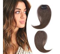 25cm 2PCS Flequillo Postizo Pelo Natural Clip de Estilo Francés #4 Castaño Chocolate (16g)