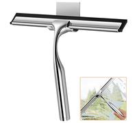 25cm Rasqueta Limpiacristales Ducha con 1 Gancho, Limpia Cristales Acero Inoxidable, Escobillas Mampara Diseño Ergonómico, Raspador Limpieza Silicona para Baño, Azulejos, Espejos, Ventanas (Plateado)