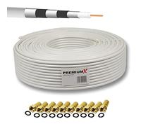 25m PremiumX Basic Pro Cable coaxial Sat Cable de Antena de 135dB Cable coaxial blindado de 5 vías Cable de Antena para 4K Ultra HD | DVB-S / S2 | DVB-C | DVB-T | Sistemas BK + 10 x Conector F 8.0mm