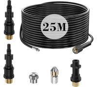 25M Tuyau Déboucheur Canalisation pour Nettoyeur Haute Pression Kärcher K2 K3 K4 K5 K6 K7 HD HDs, 180Bar Kit Furet Professional avec Buse à Jet et Rotatif & Adaptateurs pour Lavor Parkside & Bosch