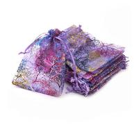 25pcs / lot 50pcs / lot Bolsa de regalo Empaque de joyería Organza Bolsa con cordón Multi-tamaño Colorido Árboles Impresión Fiesta Boda Bolsa de dulces-4 purple-7x9cm-25pcs
