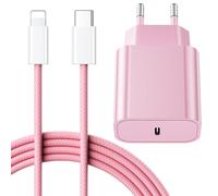 25W Cargador Carga Rapida for iPhone 14/14 Pro/14 Pro Max/14 Plus 13 12 11 SE XR X XS 8 7, USB C Carregador Enchufe Rapido Adaptador Charger Corriente con 2M Cable, Rosa
