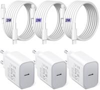 25W Cargador USB 3-Pack Carga Rapida Compatible con iPhone 16/15 Plus/15 Pro/Galaxy S24/S23/S22 Cargador rápido USB C de para iPhone/Galaxy Series con Cable USBC de 2M