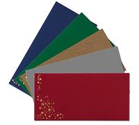 25x Sobres con estrellas metálicas - DIN Largo - Set mixto 1, sobres en rojo, gris, verde, azul y papel kraft - con estrellas en dorado