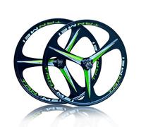 26/27,5/29'' Aleación De Magnesio VTT Juego De Ruedas 3 Radios Ruedas Delantera Y Trasera 100/135mm Bujes Freno De Disco para Rueda Libre Giratoria De 6-9s(Black-Green,29'' Pair)