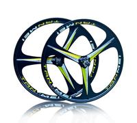 26/27,5/29'' Aleación De Magnesio VTT Juego De Ruedas 3 Radios Ruedas Delantera Y Trasera 100/135mm Bujes Freno De Disco para Rueda Libre Giratoria De 6-9s(Black-Yellow,26'' Pair)