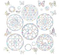 26 adhesivos de mandala para ventana, anticolisión, para salvar a los pájaros de colisiones de ventanas, vinilo prismático no adhesivo, calcomanías de arco iris para ventana de cristal del hogar