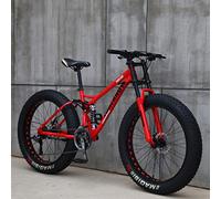 26"Bicicletas de Montaña,21 Velocidad Bikes Bicicleta Montaña,Bicicleta de Montaña para Adultos Fat Tire ,Marco de Acero de Alto Carbono Doble Suspensión Completa Doble Freno de Disco (rojo)