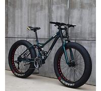 26"Bicicletas de Montaña para Adultos,21 Velocidades, Fat Tire ,Marco de Acero de Alto Carbono Doble Suspensión Completa Doble Freno de Disco (Cian)