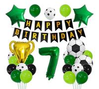 26 globos de fútbol verdes de 7 años. Decoración de fútbol de 7º cumpleaños, trofeo de fútbol 7, globo de fútbol 7, globos de fútbol negro y dorado, decoración de fiesta temática deportiva para niños