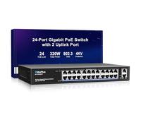 26 Port Gigabit PoE Switch with 24 Port PoE+ 1000Mbps, 2x1000Mbps Uplink, GiGaPlus 26 Port IEEE802.3af/at PoE @320W, Support VLAN, Metal Housing, Desktop or Wall-Mount, Plug & Play