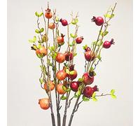 26 Pulgadas Largo Rama de árbol de Granada Artificial,Bayas de Rosa Ramo con Hoja Verde Simulación Fruta Flor Accesorios para Mesa Navidad Centro Pieza Florero Decoración (Rojo+Naranja, 4)