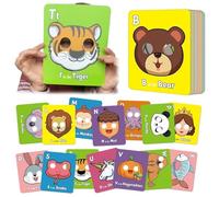 26 tarjetas de aprendizaje del alfabeto ABC con máscaras de animales, coloridas tarjetas de máscara del alfabeto, juegos educativos interactivos, aprendizaje de letras, frases en inglés, caras de