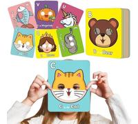26 Tarjetas de Memoria del Alfabeto con Máscaras de Animales, Tarjetas de Máscaras Coloridas, Aprende Letras, Frases en Inglés, Educación Interactiva para Fiestas y Aula (26 Pcs)
