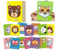 26 tarjetas flash ABC con máscaras de animales, coloridas tarjetas de máscara de alfabeto, juegos de educación interactiva, cartas de aprendizaje, frases en inglés
