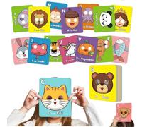 26 tarjetas flash del alfabeto ABC con máscaras de animales, juegos educativos interactivos de aprendizaje para niños pequeños de 1 a 3 años, tarjetas de letras gigantes con juego de rol de animales