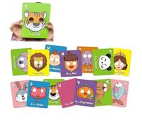 26 tarjetas flash del alfabeto ABC con máscaras de animales, tarjetas coloridas de máscara del alfabeto, juegos interactivos de aprendizaje educativo para aprender letras, frases en inglés