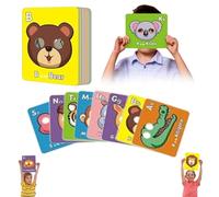 26 tarjetas flash del alfabeto ABC con máscaras de animales, tarjetas coloridas de máscara del alfabeto, juegos educativos interactivos, letras de aprendizaje, frases en inglés, tarjetas de