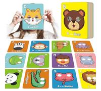 26 tarjetas flash del alfabeto ABC con máscaras de animales, tarjetas coloridas de máscara del alfabeto, juegos educativos interactivos, letras de aprendizaje, frases en inglés