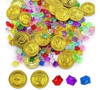 260 Piezas Monedas Doradas Pirata 200 Gemas y 60 Monedas de Oro Piratas Juguetes del Tesoro Pirata Gemas Piratas del Tesoro Pirata para Tema Pirata Fiesta Acción Gracias Navida Cumpleaños