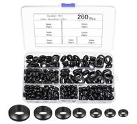 260 Piezas Set de Pasamuros de Goma, 7 Tamaños de Arandelas para Cables, Tapones de Goma, Junta Tórica Redonda para Protección de Cableado Auto Hogar