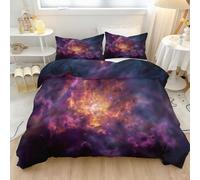 260 x 240 cm Juego de Funda nórdica Reversible, Cama 180,Fantasía Universo Estrellas Fotografía Púrpura Funda nórdica con Estampado, 4 Lazos en Las Esquinas y 2 Fundas de Almohada