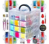 268 hilos de bordado que incluye hilos de punto de cruz, pulsera de la amistad, cuerda con caja transparente de 4 niveles, bobinas de hilo y kits de punto de cruz