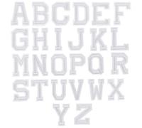 26Pcs Blanco Letra Parches Termoadhesivos, A-Z Alfabeto Apliques de Costura Bordado Tela Parches, Hierro Coser en Parche de Planchar, Carta Parches Adhesiva para Bolsa Ropa Reparación Decorativa