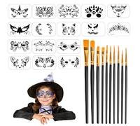 26Pz Plantilla de Pinturas Cara para Niños Adulto, Plantilla de Pintura Facial Halloween Reutilizable con 10 rotuladores de dibujo para Fiestas de Maquillaje Carnaval