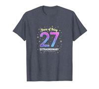 27 años de ser extraordinario Regalo de cumpleaños Camiseta, Hombre, Azul Jaspeado, M