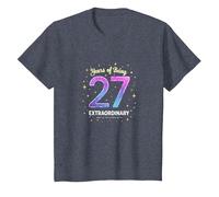 27 años de ser extraordinario Regalo de cumpleaños Camiseta, Niños, Azul Jaspeado, 4 años
