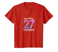 27 años de ser extraordinario Regalo de cumpleaños Camiseta, Niños, Rojo, 12 años