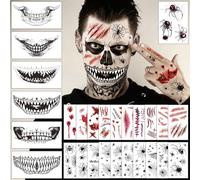 27 hojas de tatuaje de Halloween, disfraz de Halloween para hombre, accesorios espeluznantes, bruja, vampiro, zombi, mujer, realista, cicatrices, tatuajes para heridas, arañas, esqueleto, tatuaje