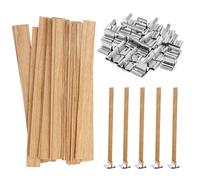 27 mechas para velas con 27 soportes de hierro, mecha de madera para hacer velas DIY, mechas de madera naturales ecológicas sin humo, 13 x 130 mm