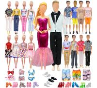 27 piezas de ropa de muñeca y accesorios para Ken y Barbie, incluyen 7 trajes para niñas, 7 trajes para niños, 10 pares de zapatos para niña, 3 pares de zapatos para niño de 12 pulgadas y niña de 11.5