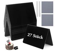 27 Piezas Estable Pequeñas Pizarras en PVC Alta calidad, con Lápiz blanco y Manteles,100x69 mm Forma V Exquisito Pequeñas pizarras con Elegante Negro,para panadería, café