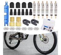 27 Piezas Obus Valvula Presta, Kit de para Reparación de Válvulas de Bicicleta, Núcleos de Válvula Presta, Llave Extractora, Tapones y Adaptadores para MTB y Bicicletas