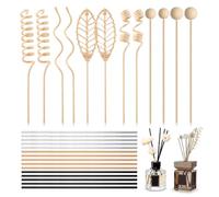 27 Piezas Varillas Difusoras de Aroma con Diseño de Plantas, Incluye 8 Varillas Decorativas, 4 Bolas de Madera y 15 Recambios, Ambientador Natural sin Llama para Dormitorio, Baño y Armario