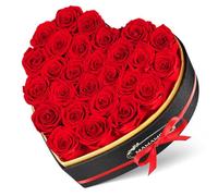 27 Rosa Eterna Natural Preservada en Caja Corazón，Flores Eternas, Rosas Naturales Regalos Originales para Mujer, Mamá, Novia, Día de la Madre, Día de San Valentín, Aniversario, Navidad(Roja)