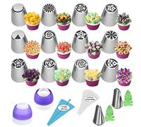 27 Rusas Boquillas Manga Pastelera Profesional Grandes con Manga Pastelera Reutilizable,Boquilla de Acero Inoxidable para Decorar Tartas Pastel,Juego de Boquillas Pasteleria Accesorios Reposteria