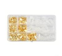 270 conectores de terminal de crimpado de latón chapado en oro, conectores de cable hembra y macho de 2.8/4.8/6.3 mm, prensa en frío, diseño de cubo de orificio completo para cableado eléctrico