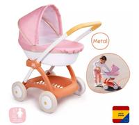 SMOBY Cochecito Pop Pram para muñecos de hasta 42 cm, con Capota Plegable, Cesta Inferior y Estructura metálica, Manillar de 58 cm de Altura, Adecuado Desde 18 Meses (7600254124