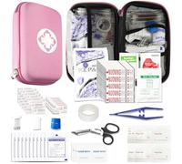 276PCS Small Travel First Aid Kit Supplies for Business, First Aid Kits Backpacking Essentials Items Trauma First Aid Survival Kits for Outdoor Adventure, Pink AMORNING