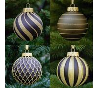 28 Bolas Decorativas para árbol de Navidad de Oro Negro: Juego de Bolas navideñas de plástico irrompible, carámbano y Copo de Nieve