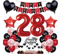 28 cumpleaños decoraciones hombre mujer decoración regalo para 28 cumpleaños decoración para tartas 28 cumpleaños mujeres Happy Birthday Banner rojo negro juego decorativo 28 años cumpleaños