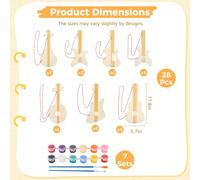 28 formas de guitarra de madera en blanco con 7 paquetes de pigmentos, recortes musicales sin terminar para diversión creativa de bricolaje, perfecto para clases de arte y manualidades