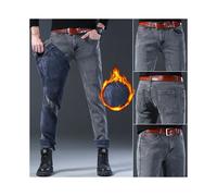 (28, Gray pants) HKEDES Winter Hot Sale Of The Season Trendy Stretchy Fleece Lined Thick Denim Mid Waist Fashionable Casual Warm Long